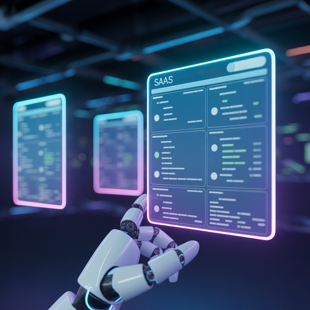 futuristic neon robotic interface glowing saas dashboard