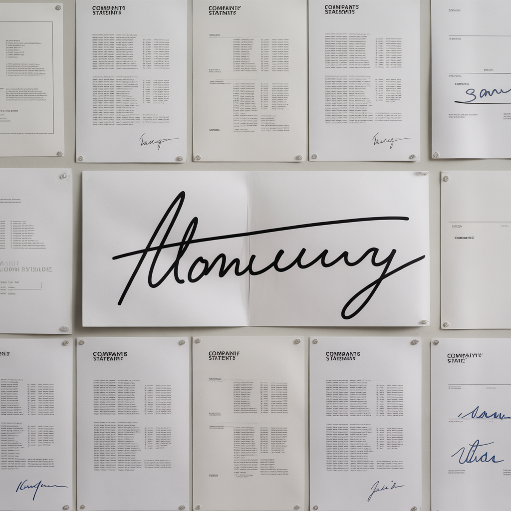 ideogram v3.0 a single handwritten signature across a wall of printed company statements 0