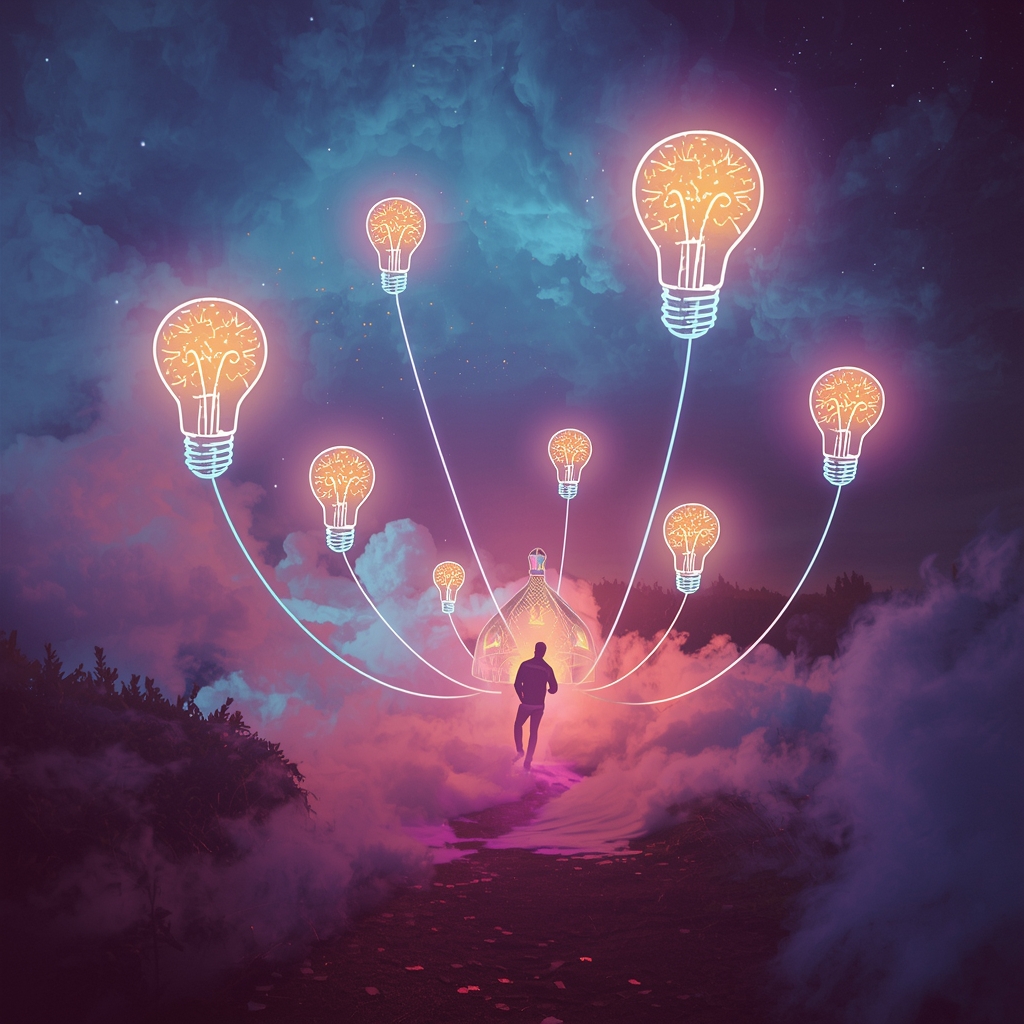 lucid origin a surreal carnival of glowing ideas floating in mid air people riding light trai 0